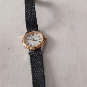 Tiffany Gold and Black Leather Watch